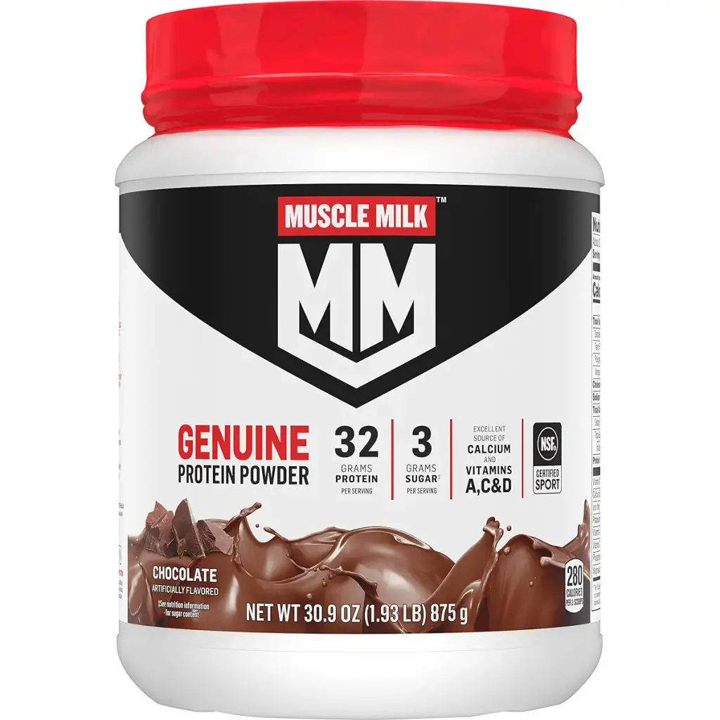 Muscle Milk Genuine Protein Powder Chocolate 1.93 Pounds 12 Servings 32g Protein 3g Sugar Calcium Vitamins A C & D NSF Certified for Sport Energizing Snack Packaging May Vary Chocolate 1.93 Pound (Pack of 1)