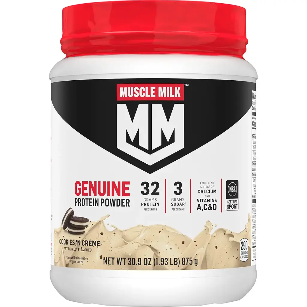 Muscle Milk Genuine Protein Powder Cookies 'N Cr me 1.93 Pounds 12 Servings 32g Protein 3g Sugar Calcium Vitamins A C & D NSF Certified for Sport Energizing Snack Packaging May Vary Cookies & Cream 1.93 Pound ...