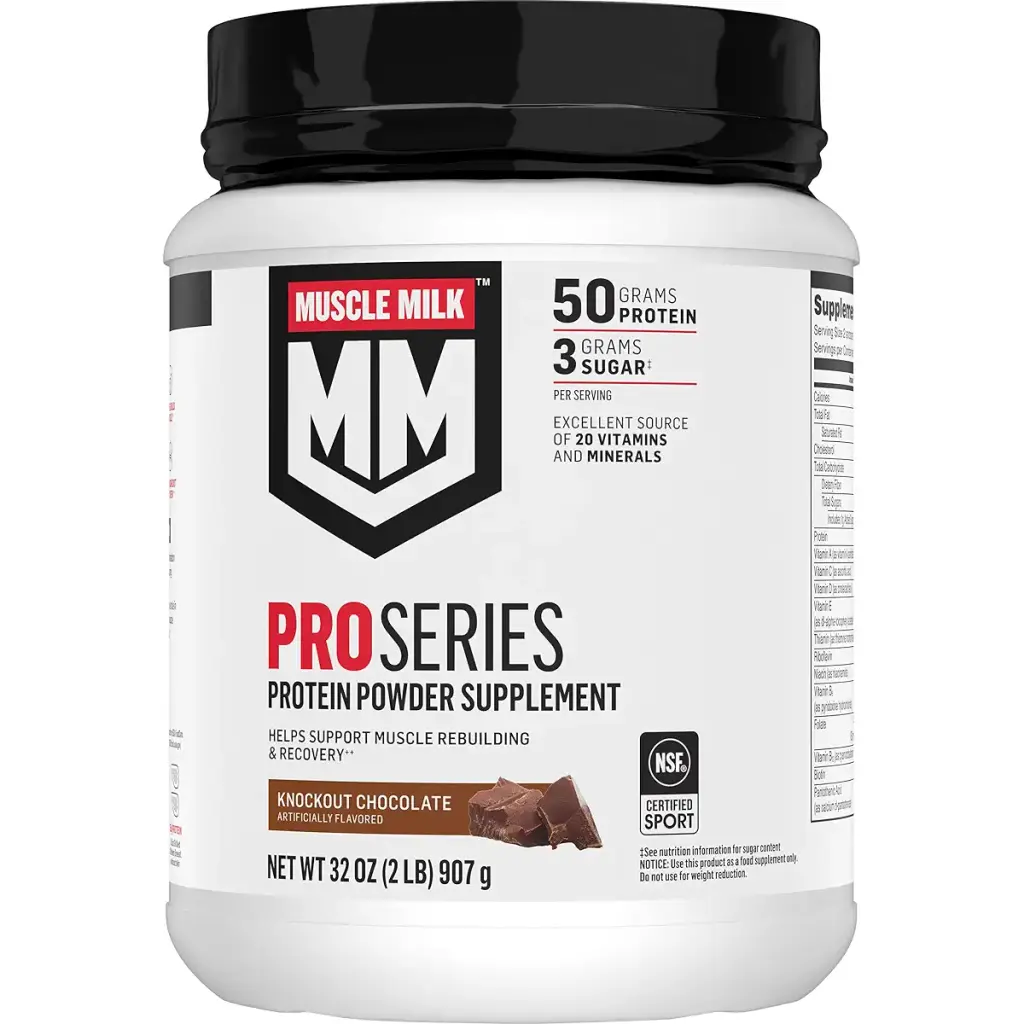 Muscle Milk Pro Series Protein Powder Supplement, Knockout Chocolate, 2 Pound, 11 Servings, 50g Protein, 3g Sugar, 20 Vitamins & Minerals, NSF Certified for Sport, Workout Recovery, Packaging May Vary Chocolate 2 Pound (Pa…