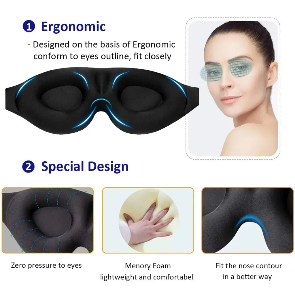 MZOO Sleep Eye Mask for Men Women 3D Contoured Cup Sleeping Mask & Blindfold Concave — Sleep Wellness
