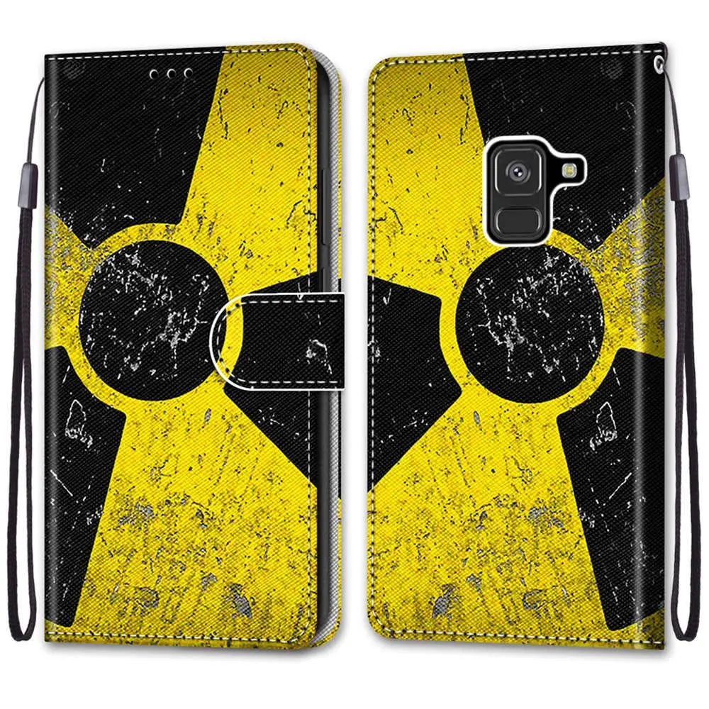 Nadoli mobile phone case leather for Samsung Galaxy A8 2018 colorful painted black yellow characters carrying box card compartment magnet stand protective case wallet leather bag pocket case case samsung galaxy a8 2018 black yellow characters