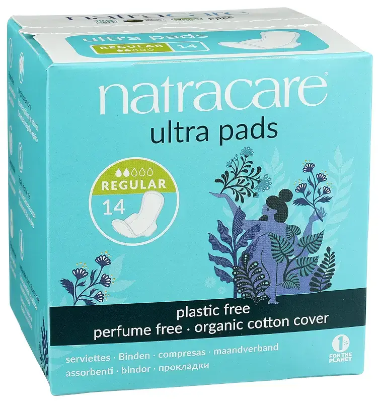 Natracare Slim Fitting Ultra Pads with Wings, Regular, Made with Certified Organic — pack of 14