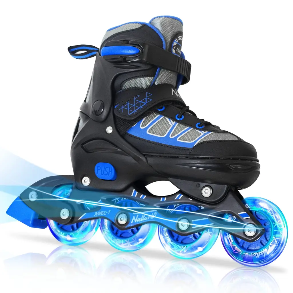Nattork Kids Blades Roller for Boys Girls Women, 4 Sizes Adjustable Inline Skates with All Light up Wheels - Best Birthday Gift for Indoor Outdoor Sports Blue Small-Little Kid(10C-13C)