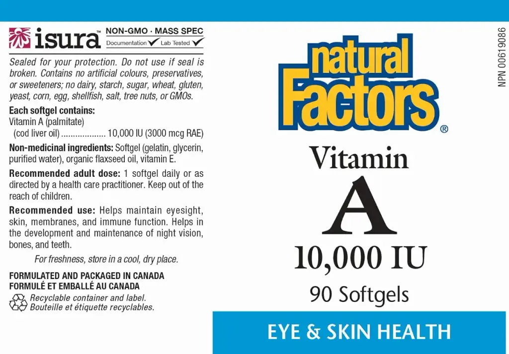 Natural Factors Vitamin A 10 000 IU 90 Softgels — Softgels