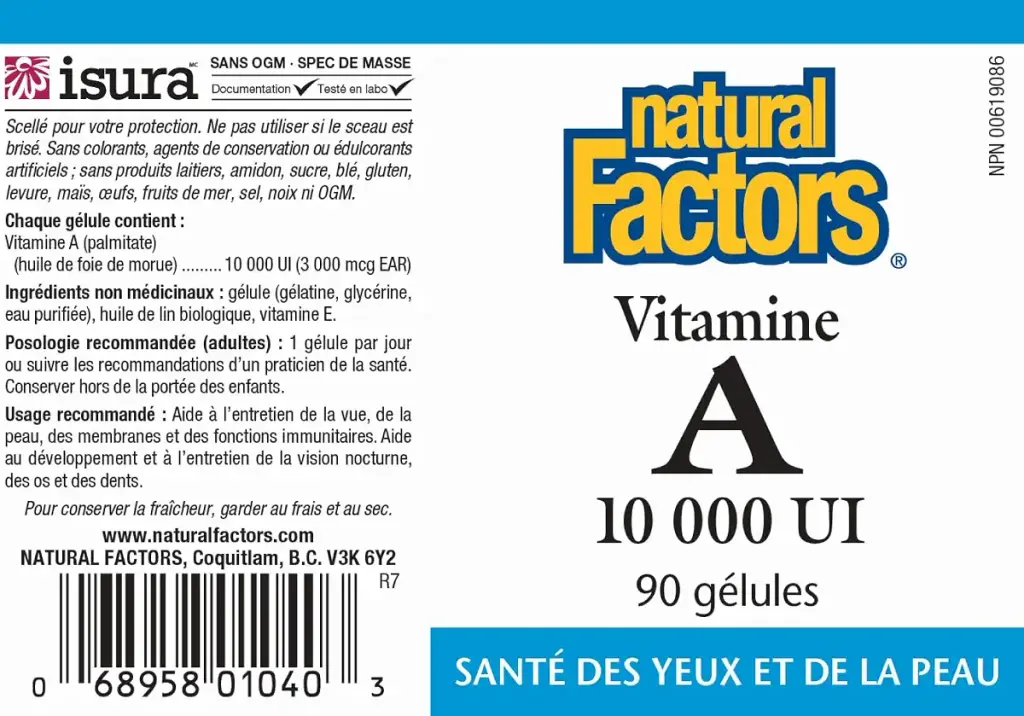 Natural Factors Vitamin A 10 000 IU 90 Softgels — Vitamins
