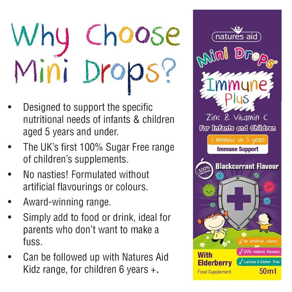 Natures Aid Immune Plus Mini Drops for Infants and Children No Added Sugar 50 ml (Pack of — Liquid