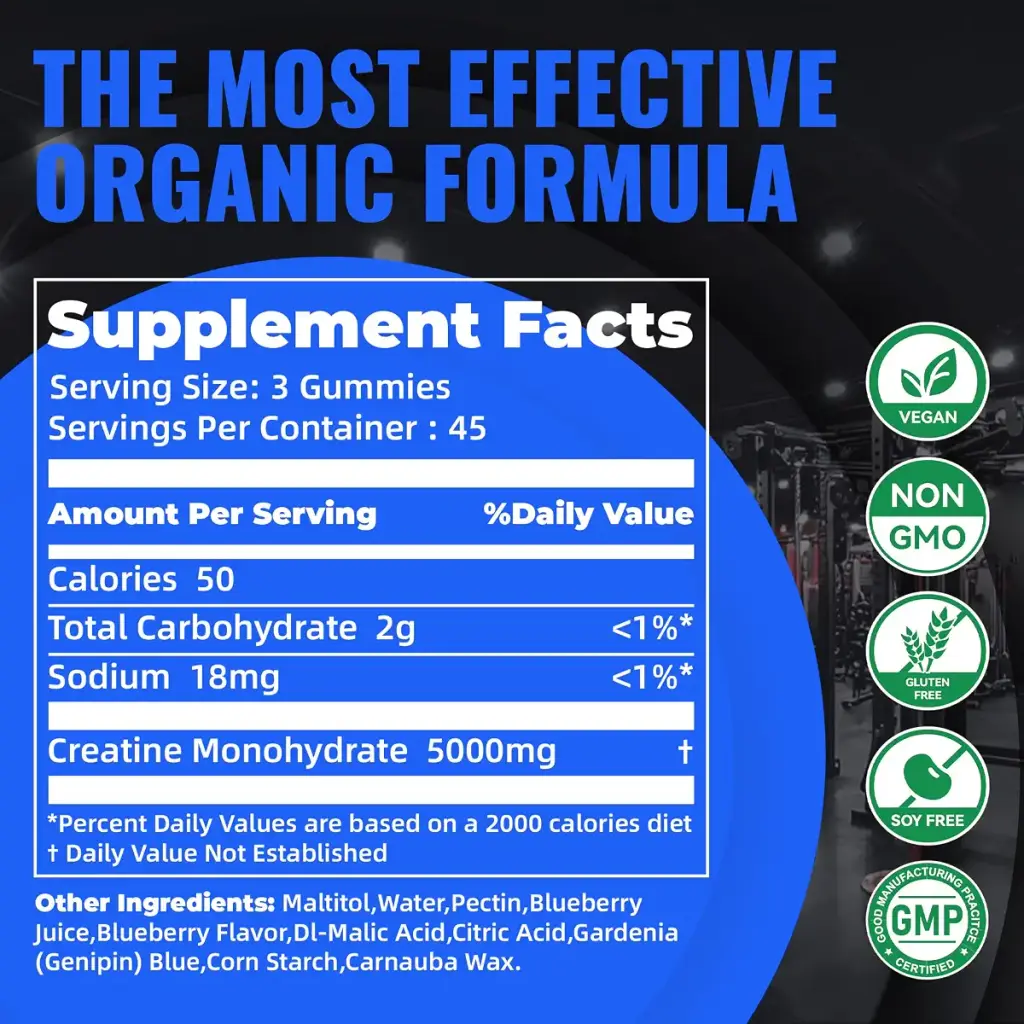 Natures Aid NSF Certified Creatine Gummy 5g - Creatine Monohydrate Gummies Pre-Workout — 5 g