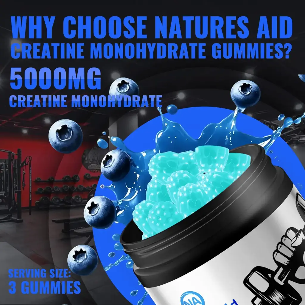 Natures Aid NSF Certified Creatine Gummy 5g - Creatine Monohydrate Gummies Pre-Workout — pack of 135
