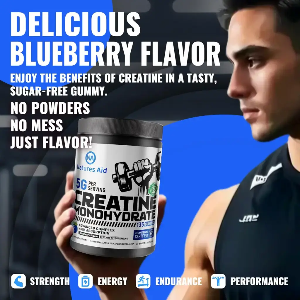 Natures Aid NSF Certified Creatine Gummy 5g - Creatine Monohydrate Gummies Pre-Workout — Sports Nutrition