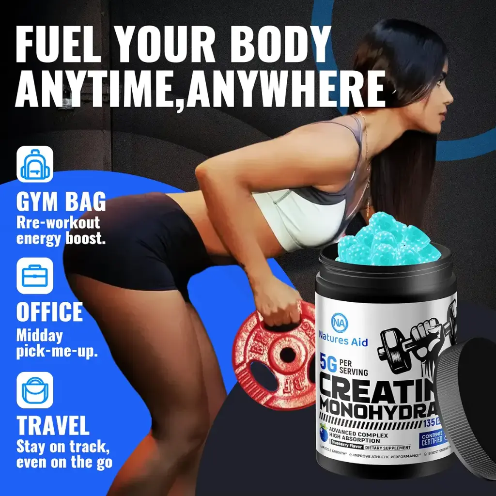 Natures Aid NSF Certified Creatine Gummy 5g - Creatine Monohydrate Gummies Pre-Workout — 5 g