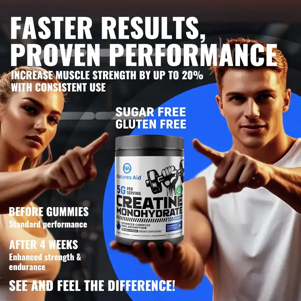 Natures Aid NSF Certified Creatine Gummy 5g - Creatine Monohydrate Gummies Pre-Workout — Gummies