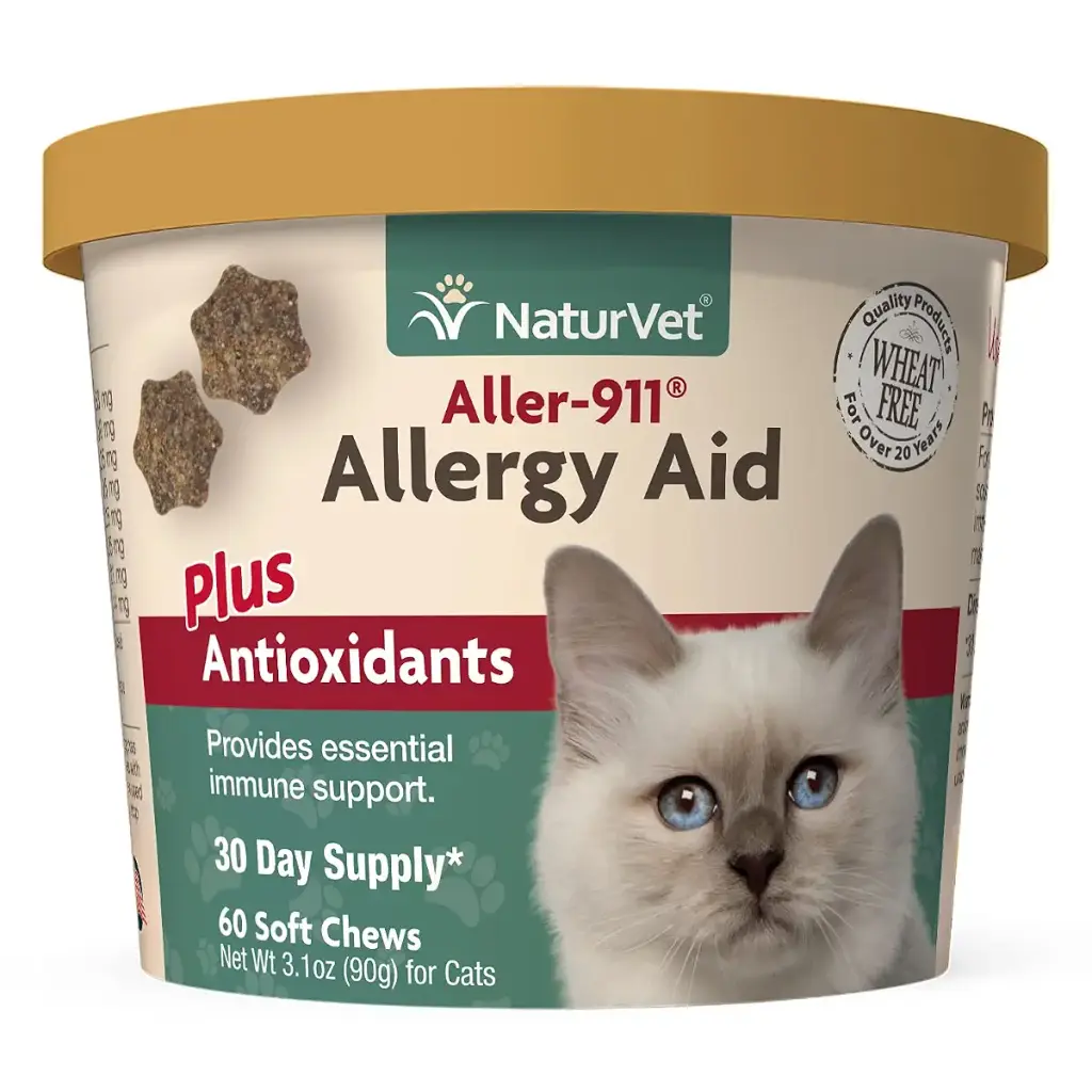 NaturVet Aller-911 Allergy Aid Plus Antioxidants For Cats 60 Soft Chews Supports Immune System, Skin Moisture & Respiratory Health Contains Omegas, DHA & EPA 30 Day Supply