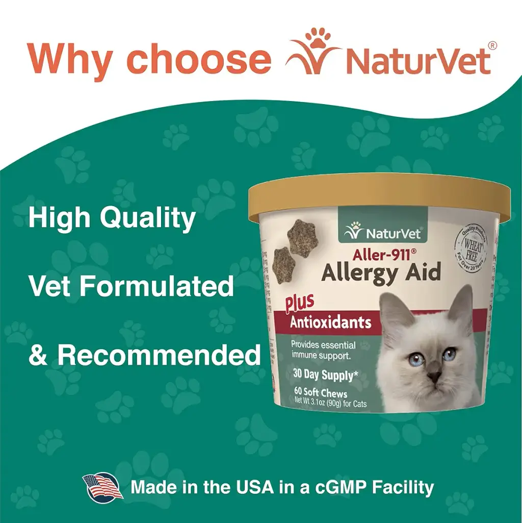 NaturVet Aller-911 Allergy Aid Plus Antioxidants For Cats 60 Soft Chews Supports Immune — Vitamins