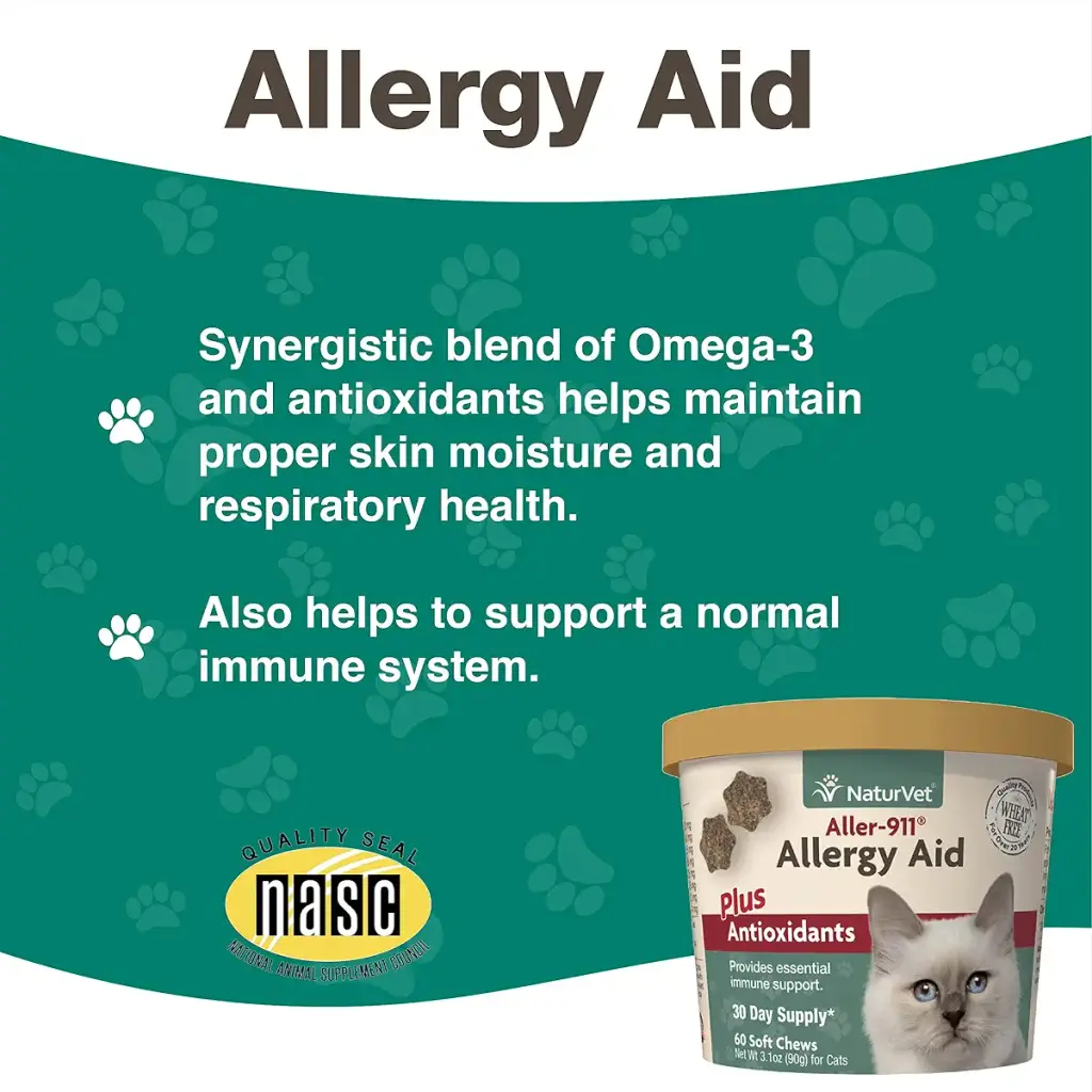 NaturVet Aller-911 Allergy Aid Plus Antioxidants For Cats 60 Soft Chews Supports Immune — NaturVet