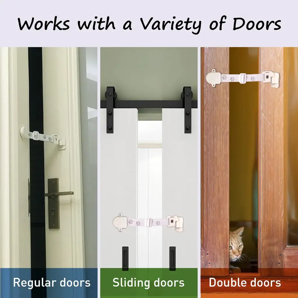 Neobay Adjustable Door Strap and Latch for Cats, Easy Way for Dog Proof Litter Box and — Pet