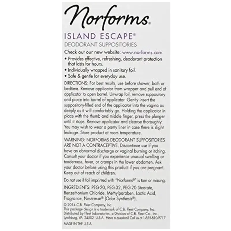 Norforms Feminine Deodorant Suppositories Island Escape 12-Count by Norforms — Norforms
