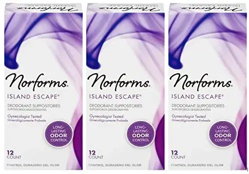 Norforms Feminine Deodorant Suppositories | Long Lasting Odor Control | Island Escape | 12 Count | Pack of 3 12 Count (Pack of 3) Island Escape