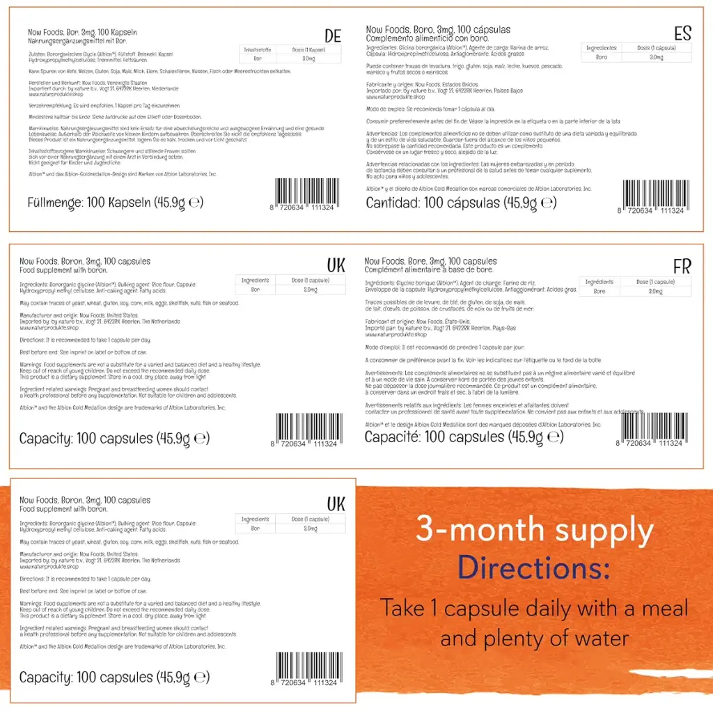 Now Foods Boron 3mg 100 Vegan Capsules Lab-Tested Gluten Free Soy Free Vegetarian — Vitamins