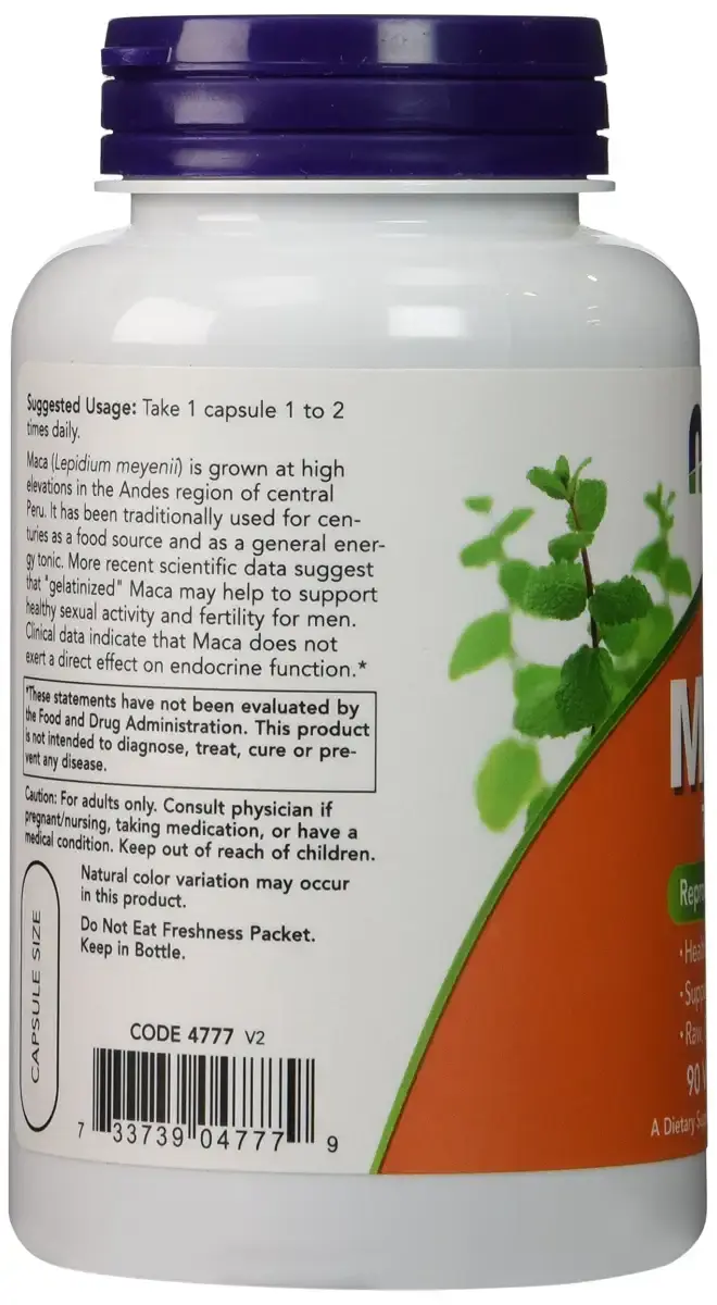 Now Foods Maca Raw- 750 mg 90 Veg Capsules — 750 mg