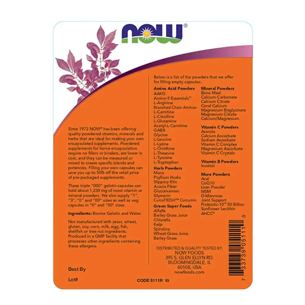 Now Foods Triple "000" Gelatin Caps 200 Empty Capsules — Capsules