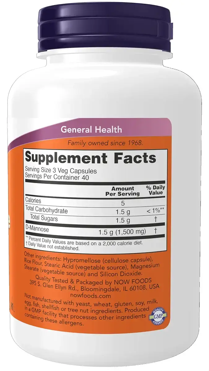 NOW Supplements, D-Mannose 500 mg, Non-GMO Project Verified, Healthy Urinary Tract*, 120 — 500 mg
