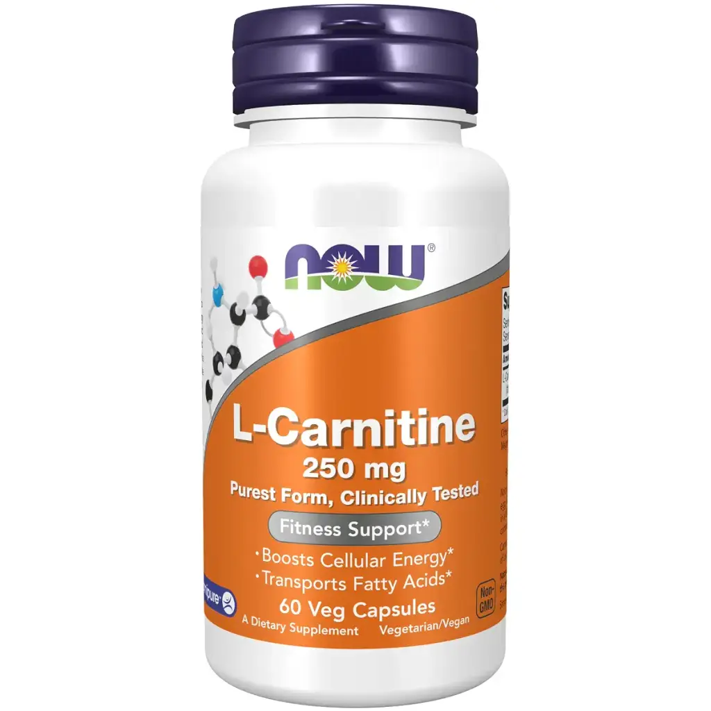 NOW Supplements, L-Carnitine 250 mg, Purest Form, Amino Acid, Fitness Support*, 60 Veg Capsules 1