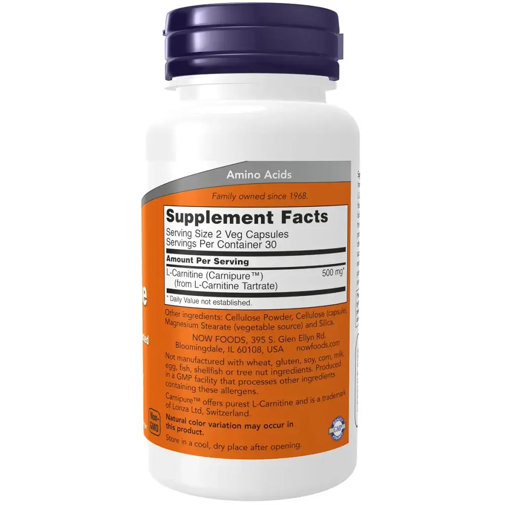NOW Supplements, L-Carnitine 250 mg, Purest Form, Amino Acid, Fitness Support*, 60 Veg — 250 mg