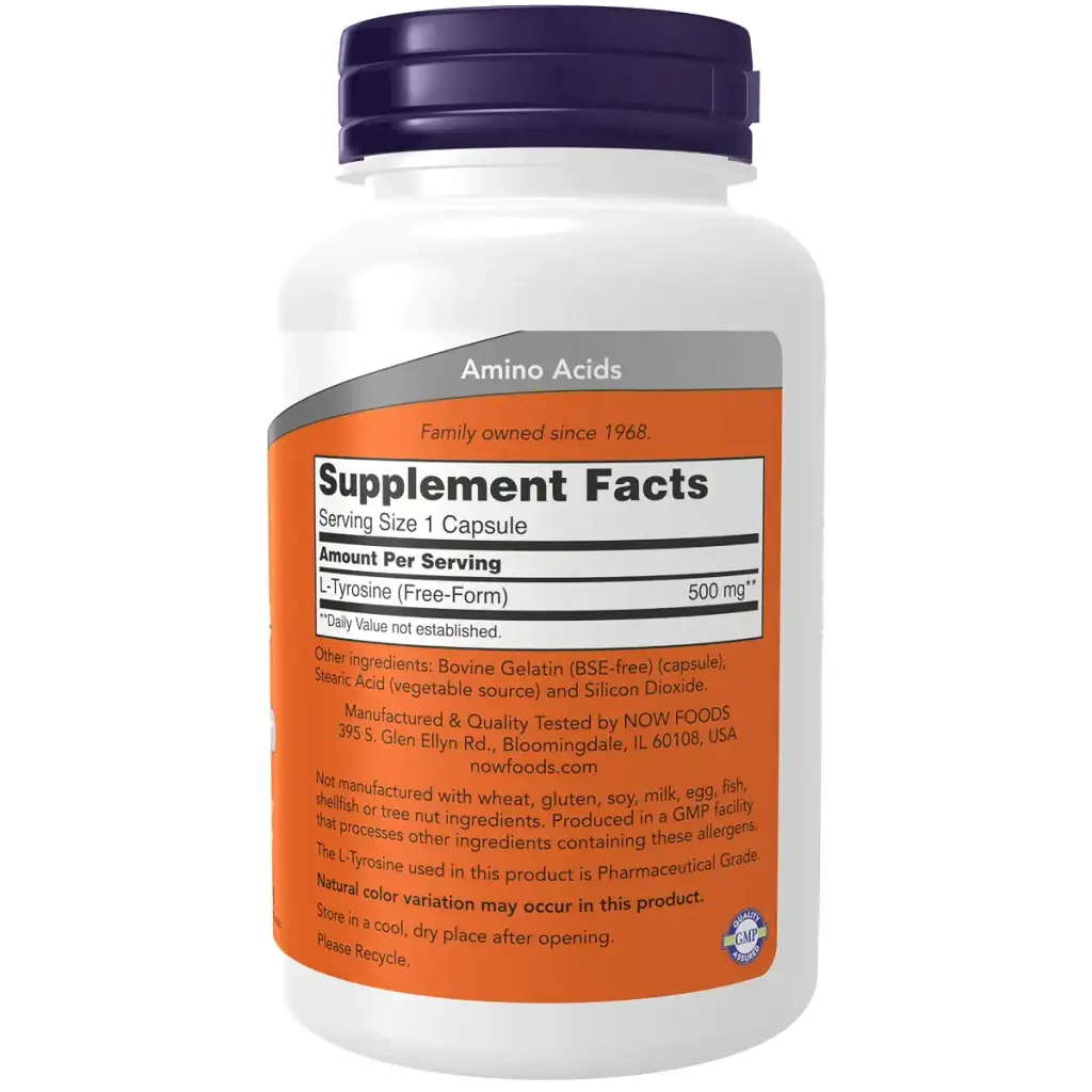 NOW Supplements, L-Tyrosine 500 mg, Supports Mental Alertness*, Neurotransmitter — 500 mg