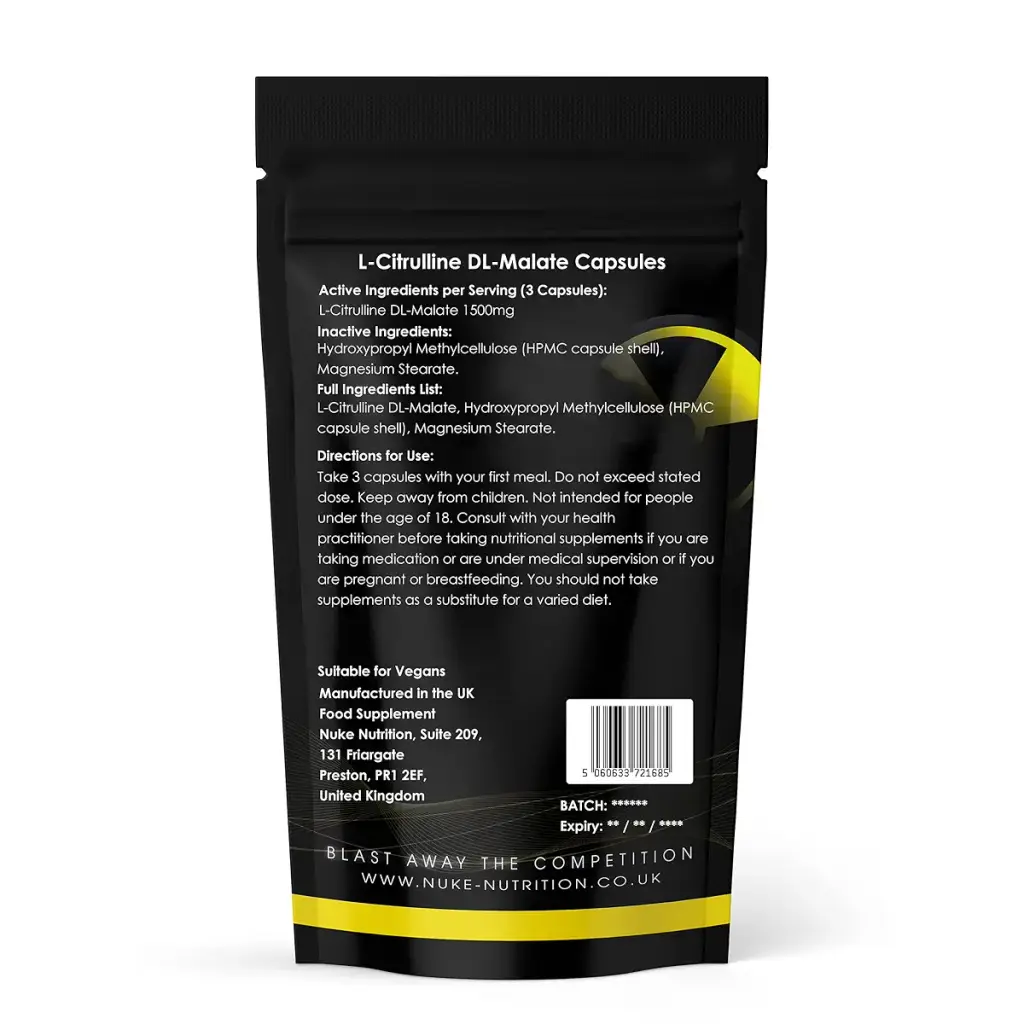 Nuke Nutrition L Citrulline Malate Capsules | 60 Capsules | High Strength 1500mg Dose — pack of 60