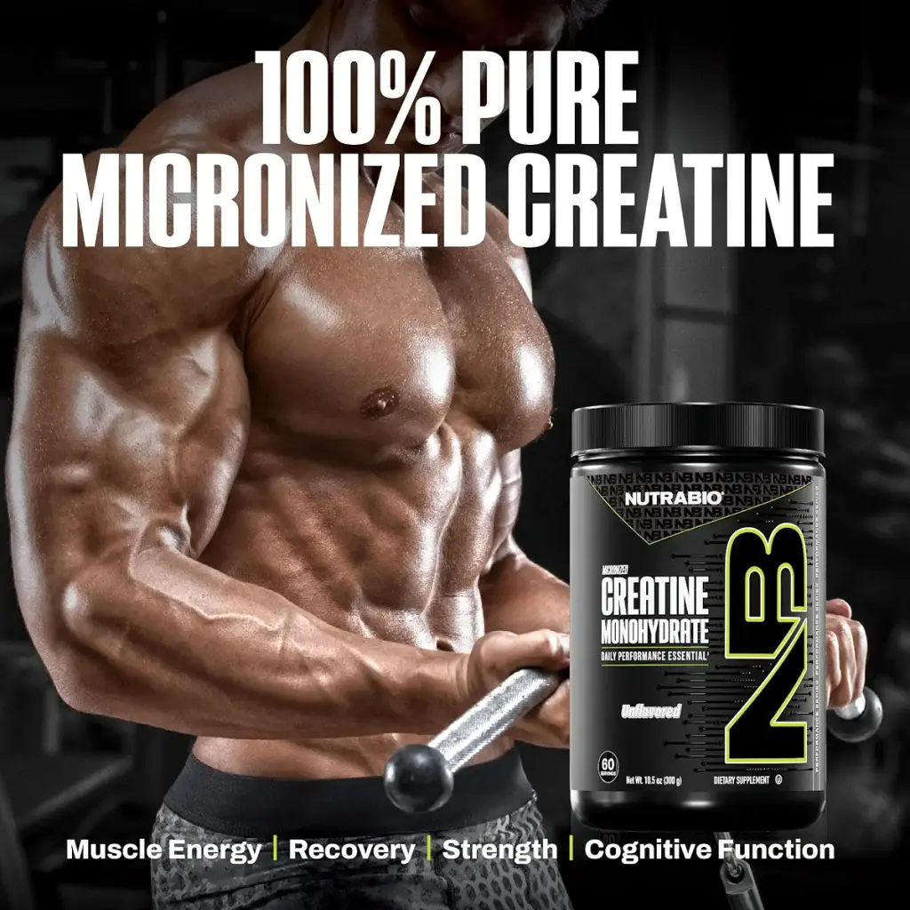 NutraBio Pure Micronized Creatine Monohydrate Powder Supplement, Unflavored, (300 g) — Unflavoured