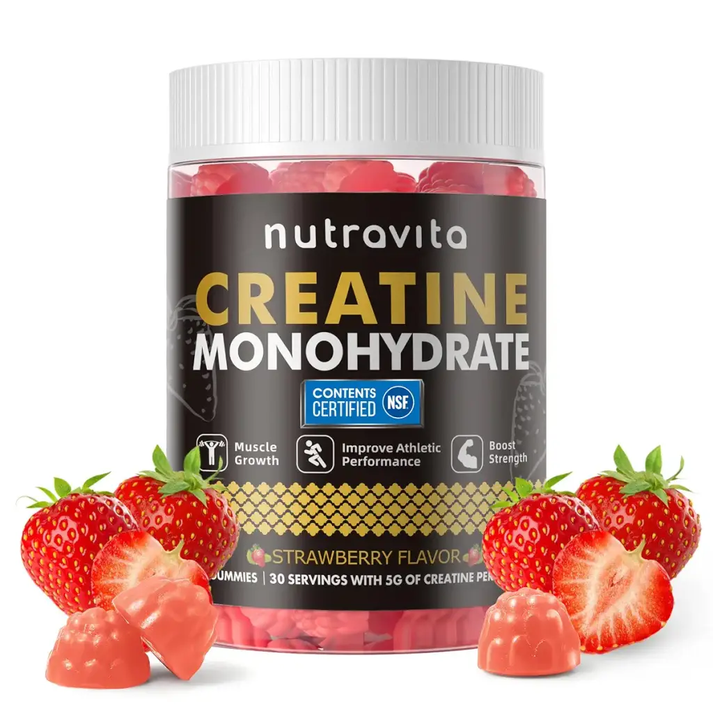 Nutravita NSF Certified Creatine Gummy - Creatine Monohydrate Gummies for Men & Women-5g of Creatine Monohydrate per Serving - Sugar Free Vegan Strawberry Flavor 120 Count Strawberry 120 Count (Pack of 1)