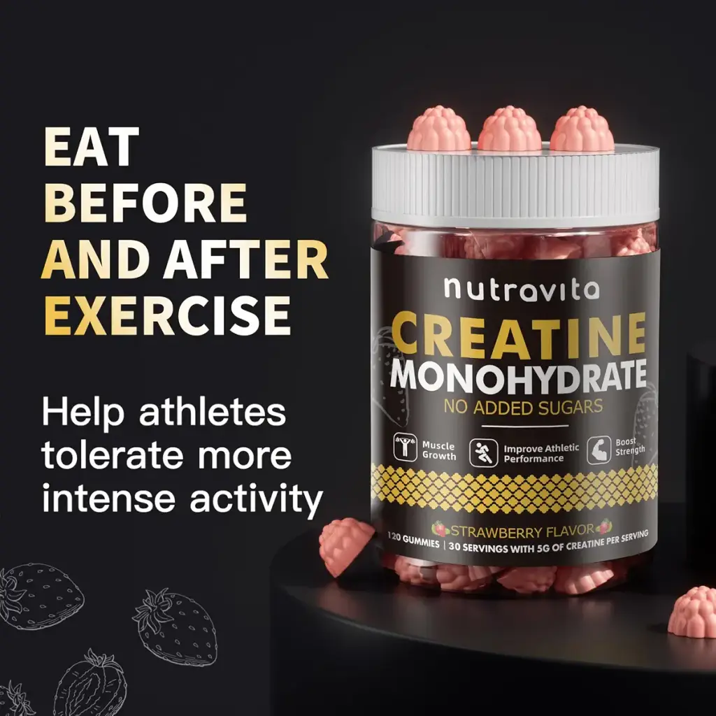 Nutravita NSF Certified Creatine Gummy - Creatine Monohydrate Gummies for Men & Women-5g — Strawberry