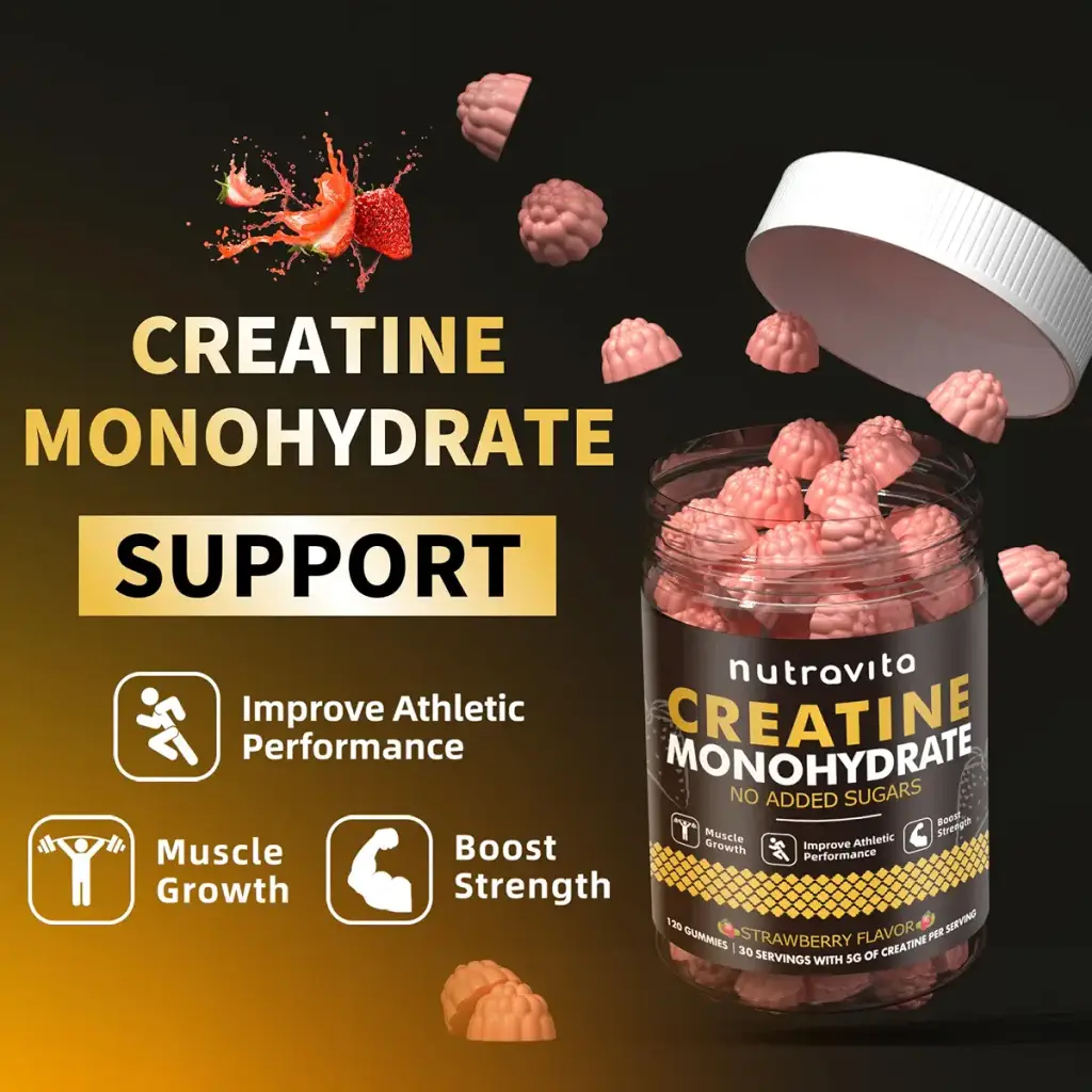 Nutravita NSF Certified Creatine Gummy - Creatine Monohydrate Gummies for Men & Women-5g — pack of 120