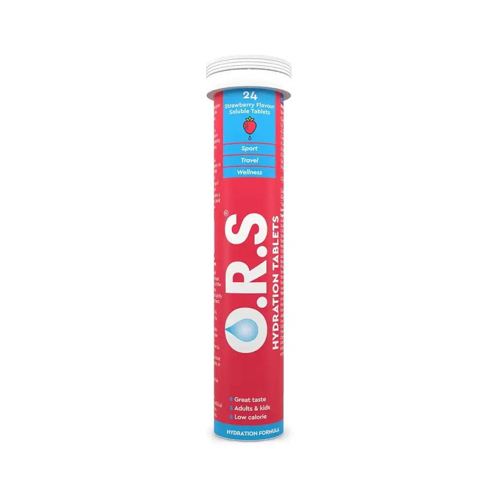 O.R.S Hydration Tablets with Electrolytes Vegan Gluten and Lactose Free Formula Effervescent Sports Electrolyte Tablets with Natural Strawberry Flavour 24 Tablets Strawberry 1 tube