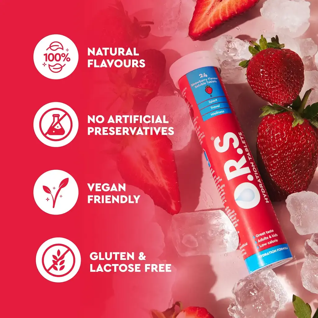 O.R.S Hydration Tablets with Electrolytes Vegan Gluten and Lactose Free Formula — Strawberry