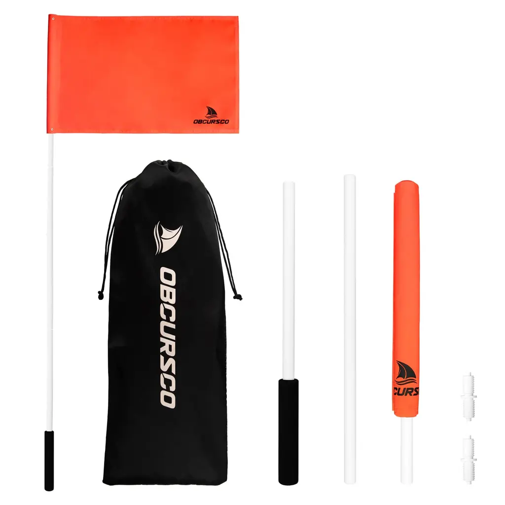 Obcursco 48 Inches Water Ski Flag for Boat, 12 x 18 Orange Boat Flag with Pole, 3 Sections Skier Down Flag for Boat Safety, Watersports and Tubing