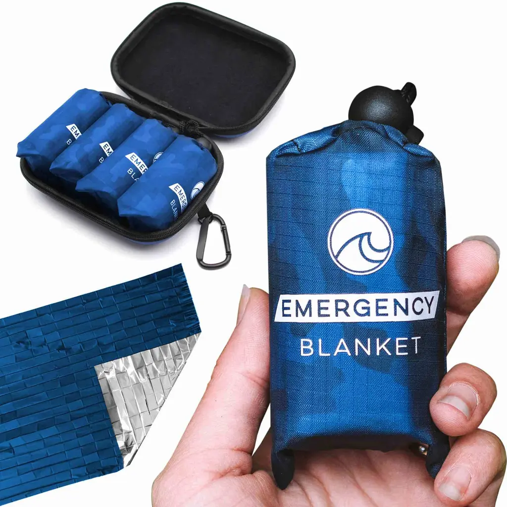 Oceas Outdoor Mylar Emergency Blankets 4 Pack of Extra Large Thermal Foil Space Blankets for Camping, Hiking, Marathon, and Car Use - Reflective Heavy Duty Survival Blanket Blue