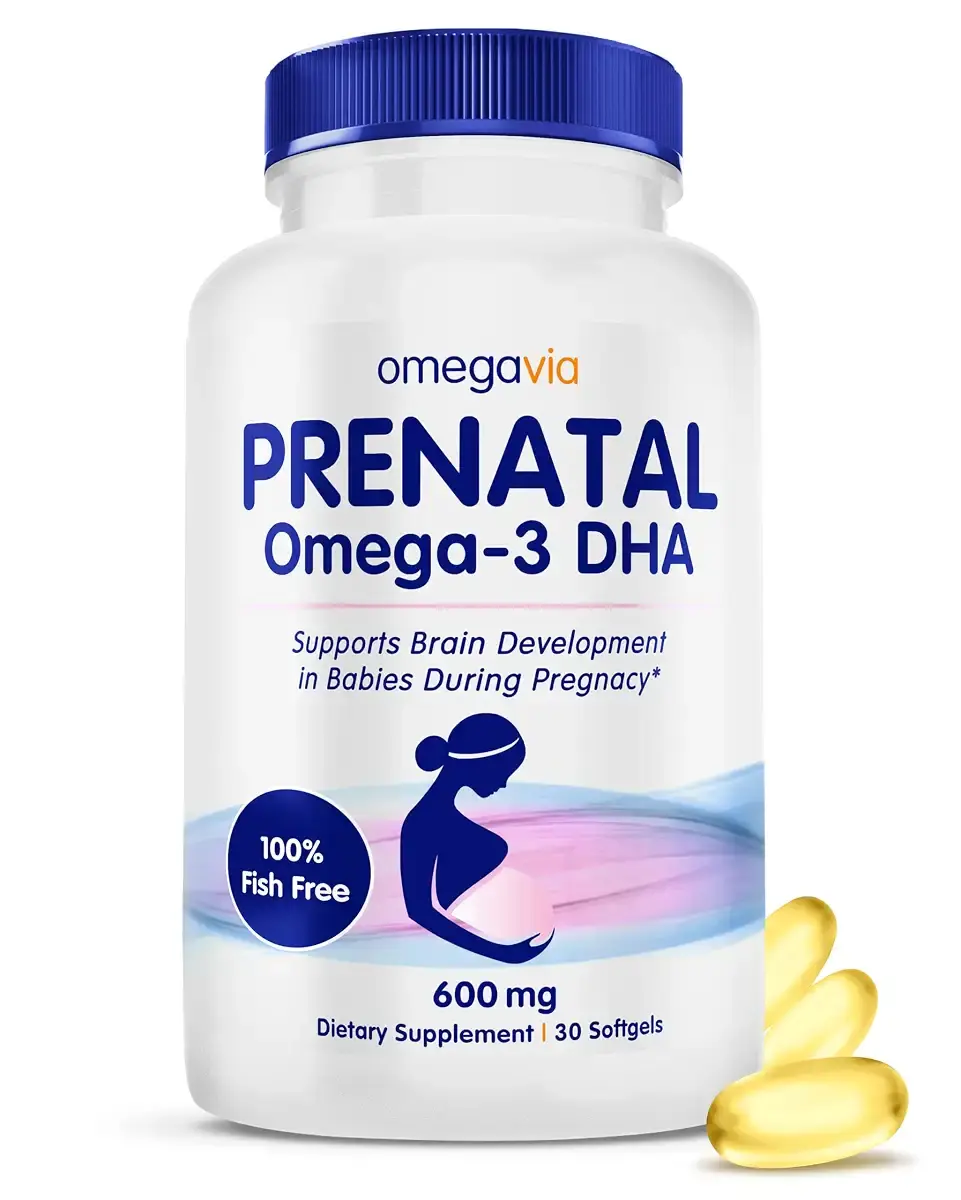 OmegaVia Prenatal DHA 600mg | Fish-Free Omega-3 Supplement | Supports Baby s Brain Eye & Nervous System Development | Safe for Pregnancy & Lactation | 30 Easy-to-Swallow Softgels Prenatal DHA 30 Count (Pack of 1)