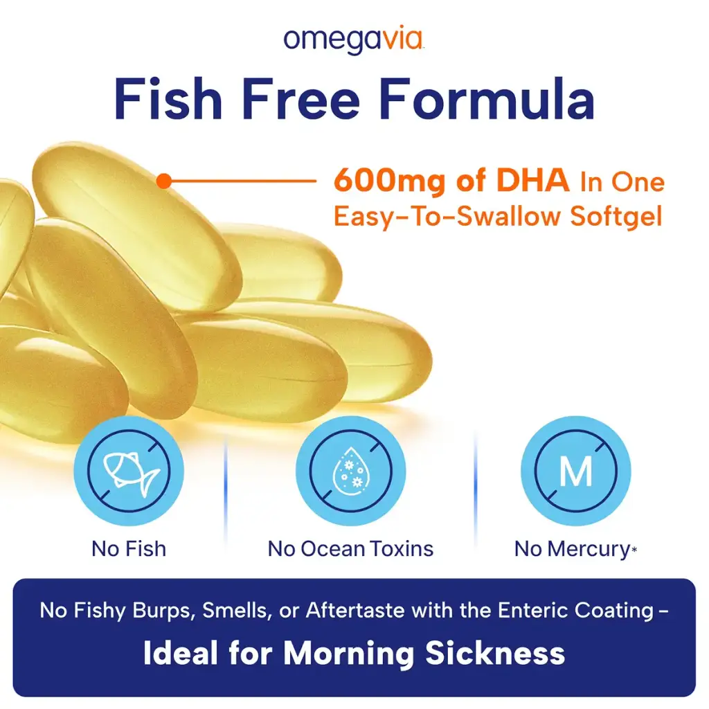 OmegaVia Prenatal DHA 600mg | Fish-Free Omega-3 Supplement | Supports Baby s Brain Eye & — Softgels