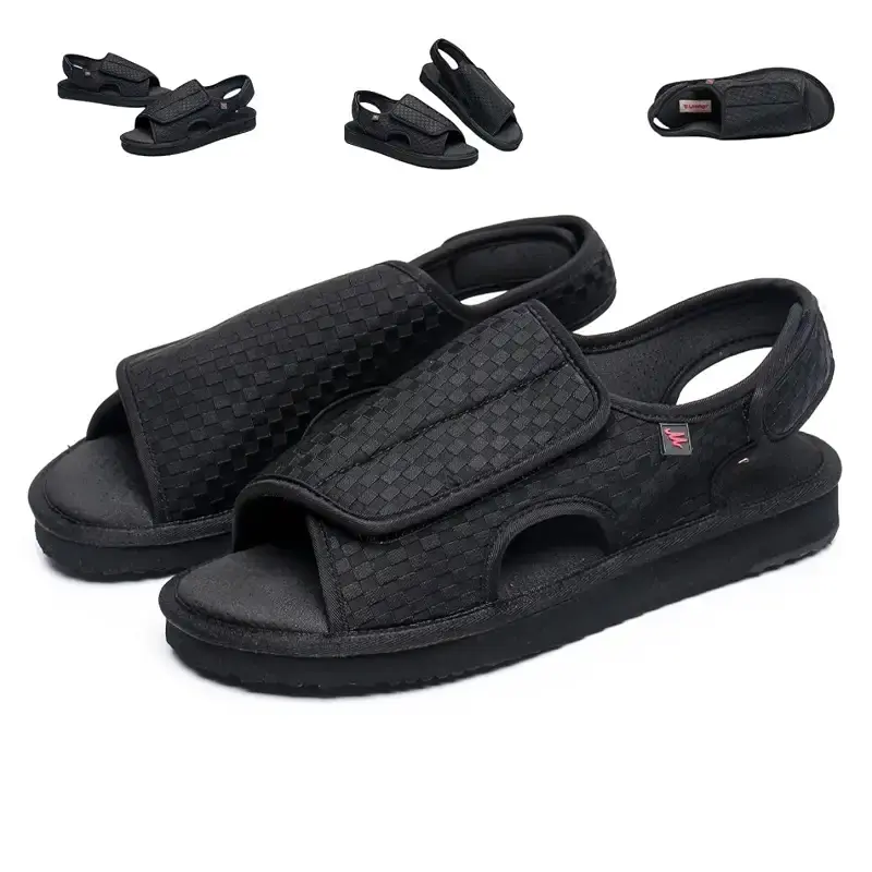 Open Toe Diabetic Sandals for Men and Women Widened Feet Arthritis Shoes Edema Shoes Adjustable Straps Suitable for People with Diabetes and Swollen Feet 9 Women Black