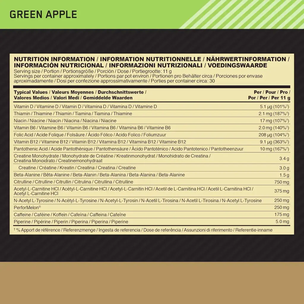 Optimum Nutrition Gold Standard Pre Workout Green Apple Flavoured Powder 330g — Sports Nutrition