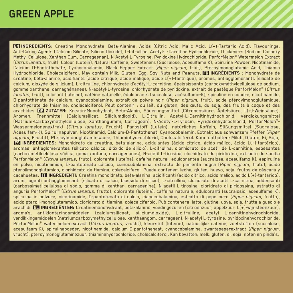 Optimum Nutrition Gold Standard Pre Workout Green Apple Flavoured Powder 330g — 330 g