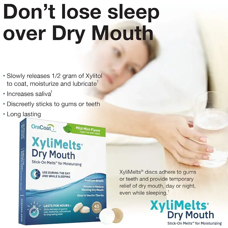 OraCoat XyliMelts Dry Mouth Relief Moisturizing Oral Adhering Discs Mild Mint with — pack of 40