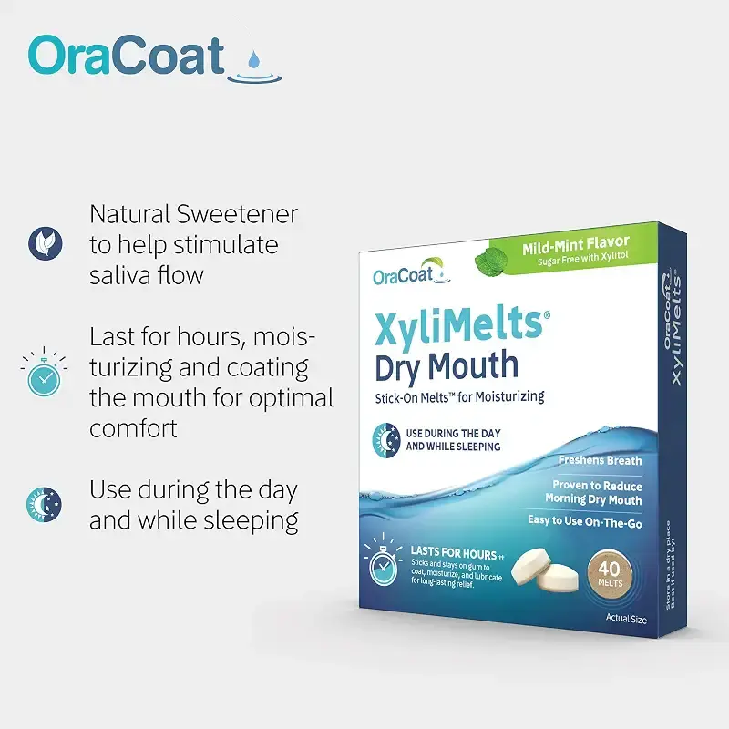 OraCoat XyliMelts Dry Mouth Relief Moisturizing Oral Adhering Discs Mild Mint with — pack of 40