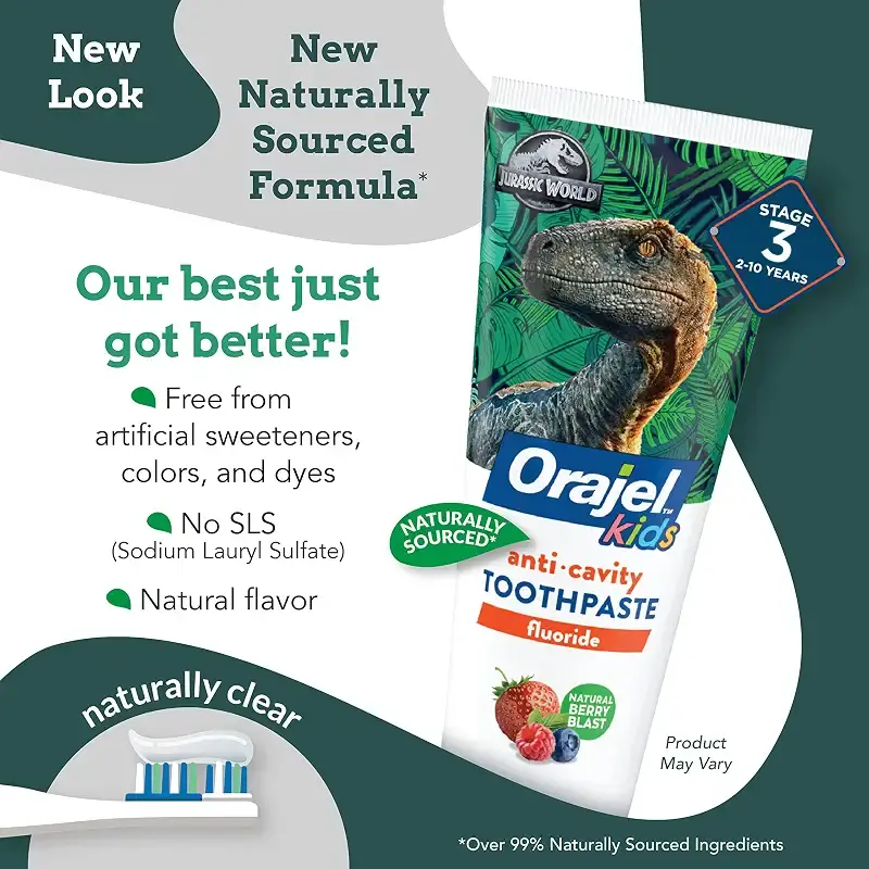 Orajel Jurassic World Anticavity Fluoride Berry Blast Flavor- Kids Toothpaste Tube, 4.2 Oz — 4.2 oz