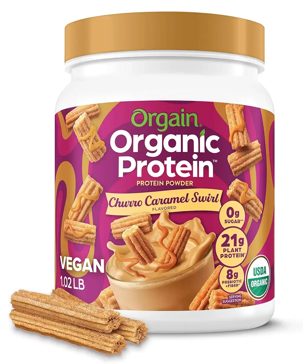 Orgain Organic Vegan Protein Powder Churro Caramel Swirl - 21g of Plant Based Protein Low Net Carbs Gluten Free Lactose Free No Sugar Added Soy Free Kosher Non-GMO 1.02 Lb Churro Caramel Swirl 1 lb
