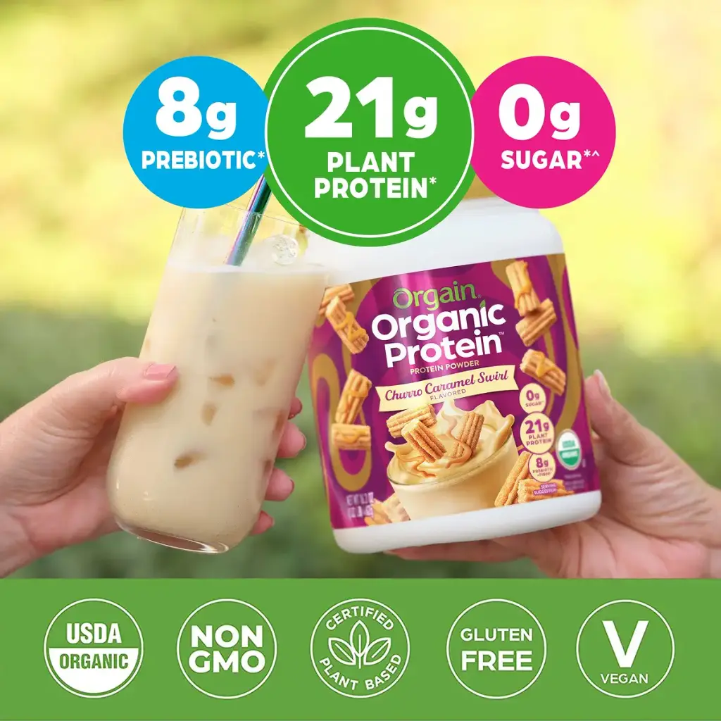 Orgain Organic Vegan Protein Powder Churro Caramel Swirl - 21g of Plant Based Protein Low — Powder