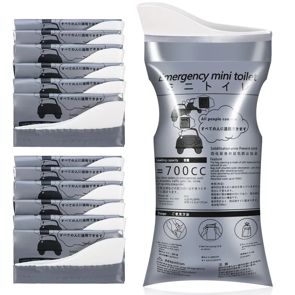 OUMEE 24/20/12/8 Pack Disposable Urine Bags, 700ML Travel Pee Bags Unisex Urinal Bag Vomit Bag for Travel Traffic Jam Emergency Portable Camping Urinal Bags for Men Women Grey-12 Pack