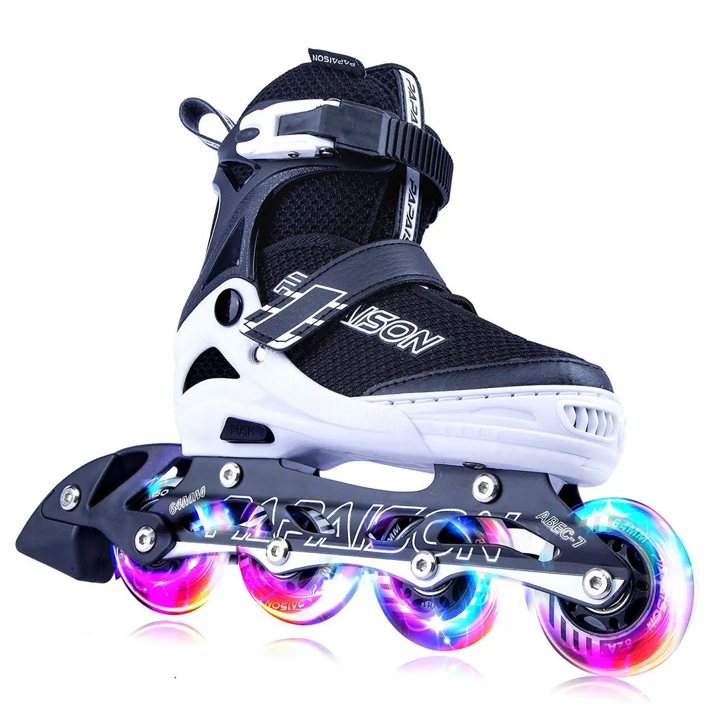 PAPAISON Adjustable Inline Skates for Kids and Adults with Full Light Up Wheels, Outdoor Roller Blades for Girls and Boys, Men and Women B white Large-Youth & Adult (4-7 US)