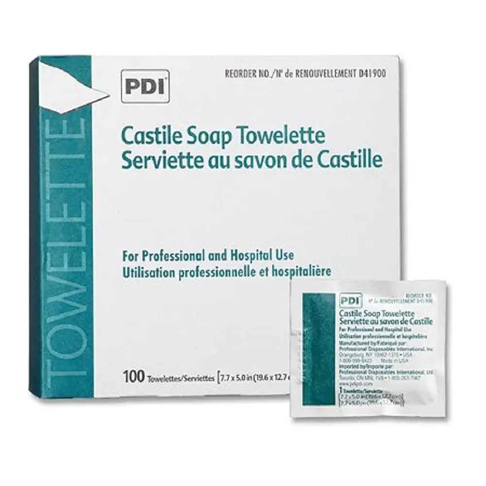 PDI D41900 Castile Soap Towelette 7.7"x5" Individually Wrapped 100/bx Sold Per Box 100 Count (Pack of 1)
